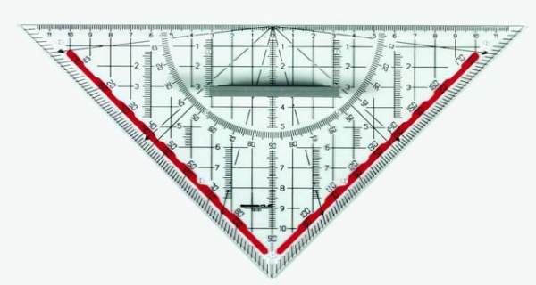 Geometrie-Dreieck mit abnehmbarem Griff Hypotenuse 25cm rauchgrau
