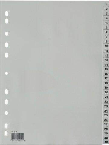 Register 1-31 A4 PP-Folie 0,12mm 31 Blatt volle Höhe grau