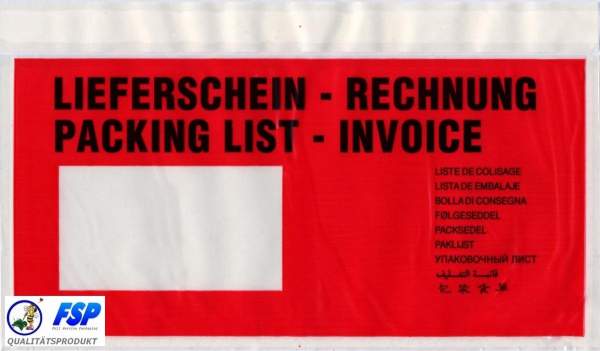 Dokumententaschen DL rot mit Druck Lieferschein Rechnung Spenderbox á 250 Stück