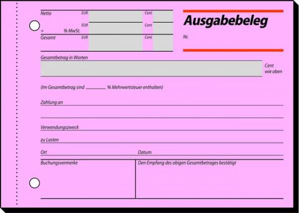 Ausgabebeleg A6 quer 50 Blatt Sigel AG615 rosa MwSt-Nachw. 1 St