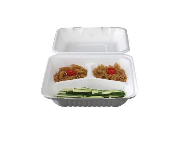 Menübox 3 Fächer aus Cellulose (23 cm x 23,3 cm x 8 cm / 4 cm, 1200 ml)
