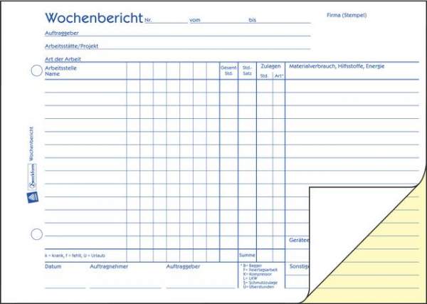 Rapportblock Wochenbericht Zweckform 1311 A5 2x50 Blatt