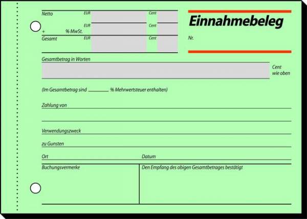 Einnahmebeleg Sigel EB615 DIN A6 quer 50 Blatt