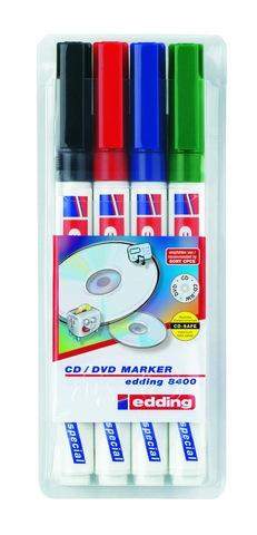 CD-Marker Edding 8400 farbig sortiert 0,5-1.0mm sw/ro/bl/gr 4er Set im Etui