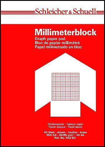 Millimeterpapier DIN A4 50 Blatt 80g/m² weiß Druck rot (1 Block