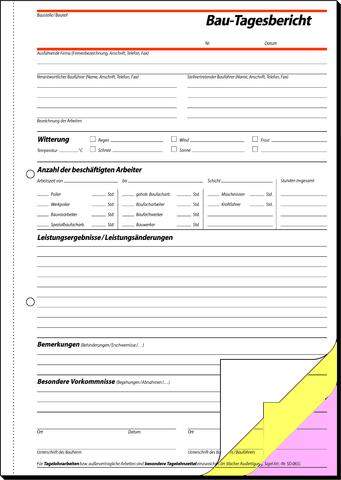 Bautagesbericht Sigel SD063 A4h 3fach sd 1./2./3.Blatt bedruckt 3x40 Blatt
