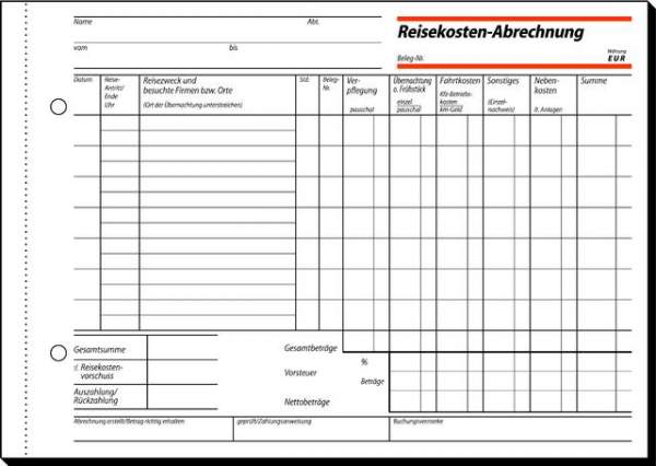 Reisekostenabrechnung Sigel 517 wöchentlichA5 quer 1fach 50Bl.