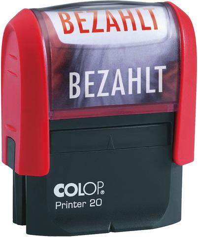 Stempel BEZAHLT 38x14mm selbstfärbend Druckfarbe rot