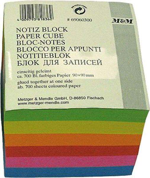 Notizwürfel Noitzklotz Zettel für Zettelkasten 90x90mm farbig sortiert einseitig geleimt