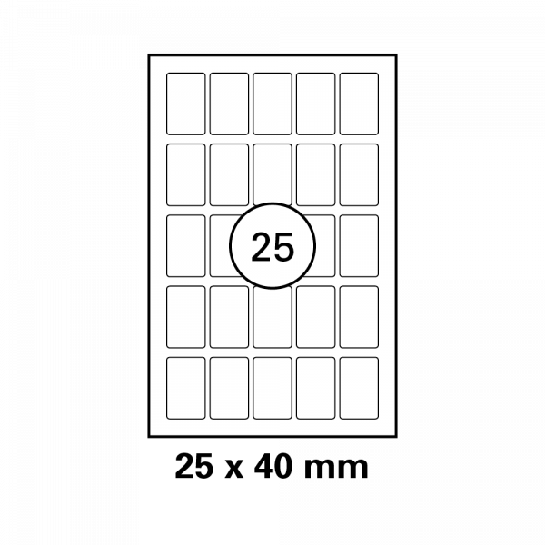 Etiketten für Druckmaschinen 25x40mm Blattgröße 120x168mm weiß Pckg. á 5000 Stück