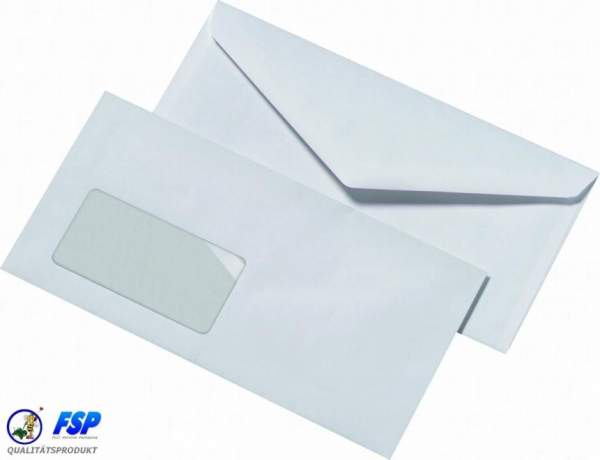 Weiße DIN Lang 110x220mm Briefumschläge mit Fenster nk (1000 Stück)