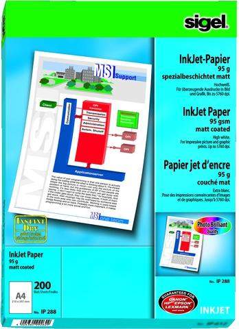 Fotopapier Inkjet-Papier Sigel IP288 A4 95g/m² / 1 Pckg. á 200 Bl